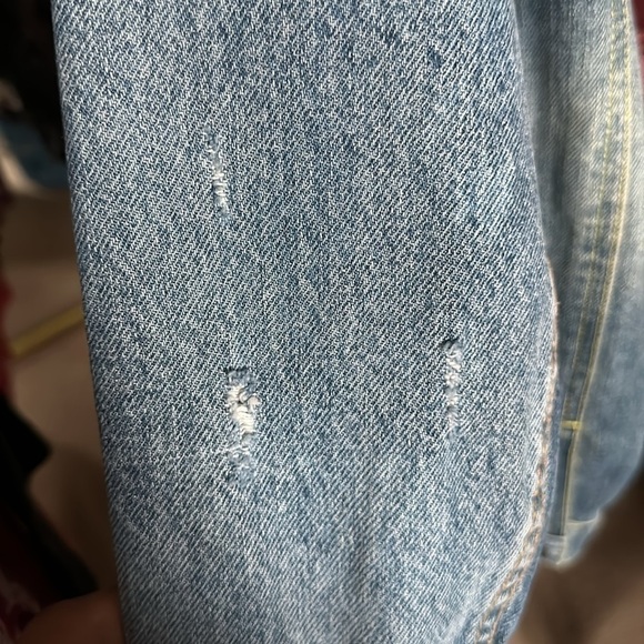 Up cycle denim jacket distressed petite old navy XS animal print leopard jean - Picture 11 of 11